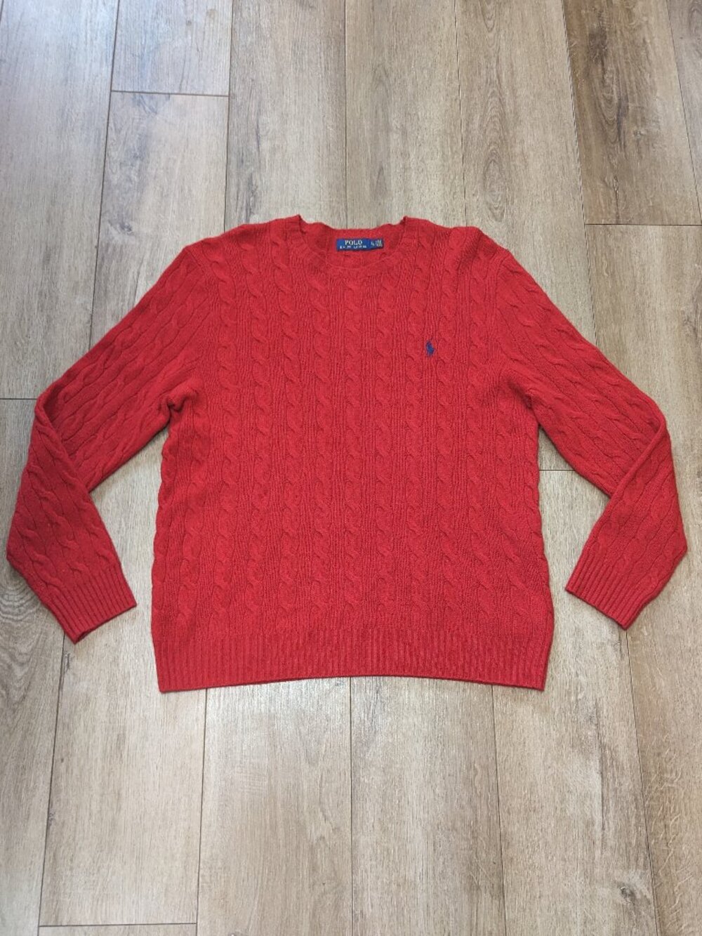 Polo Ralph Lauren Men Red Cable Knit Crew-Neck Wool Cashmere Pullover Sweater XL
